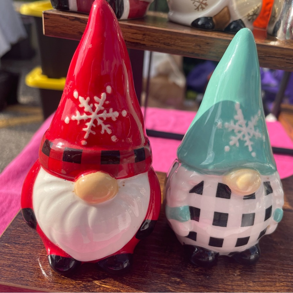 Ceramic Christmas Holiday Gnome Salt & Pepper Shakers